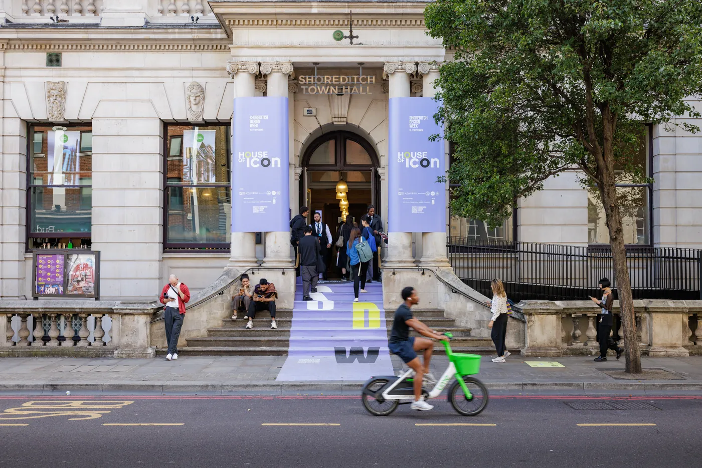 The facade of Shoreditch Town Hall during London Design Festival