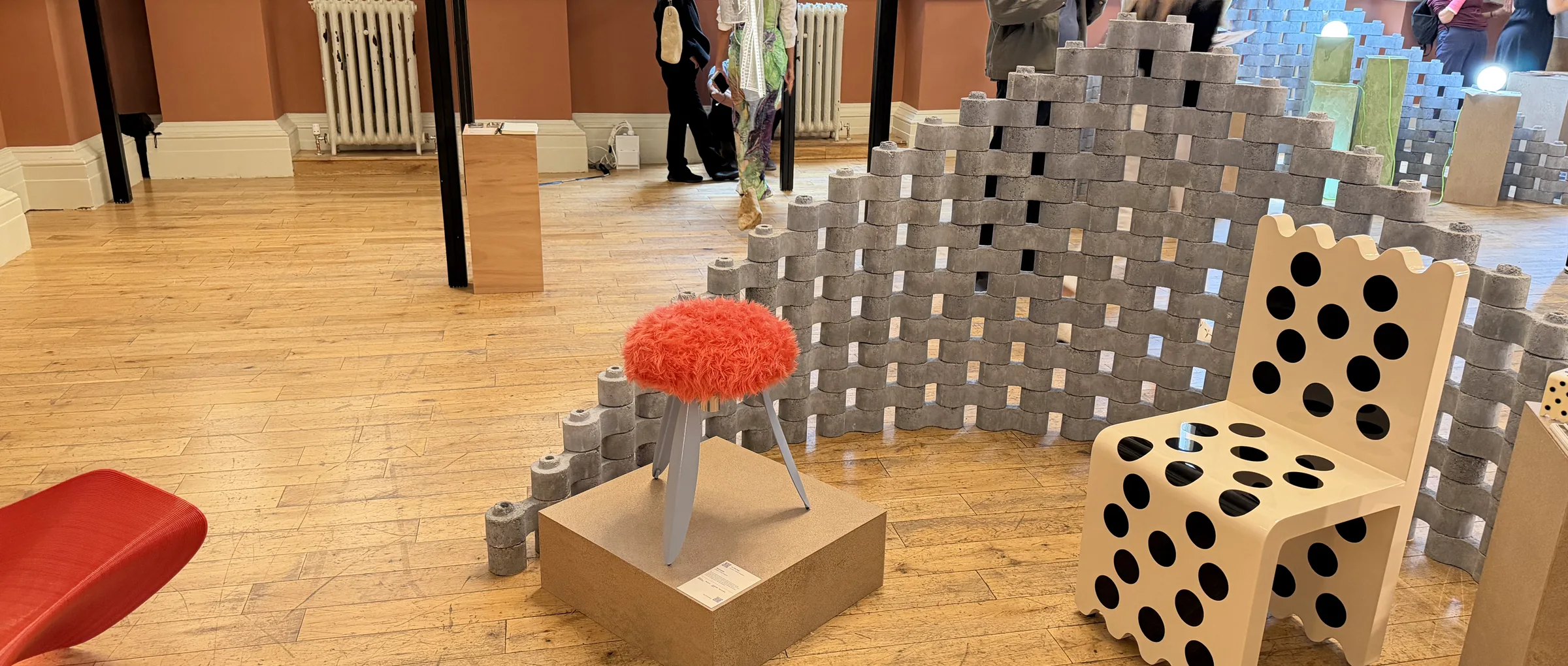 DOT Fuzz on its plinth in the panelled hall of Shoreditch Town Hall