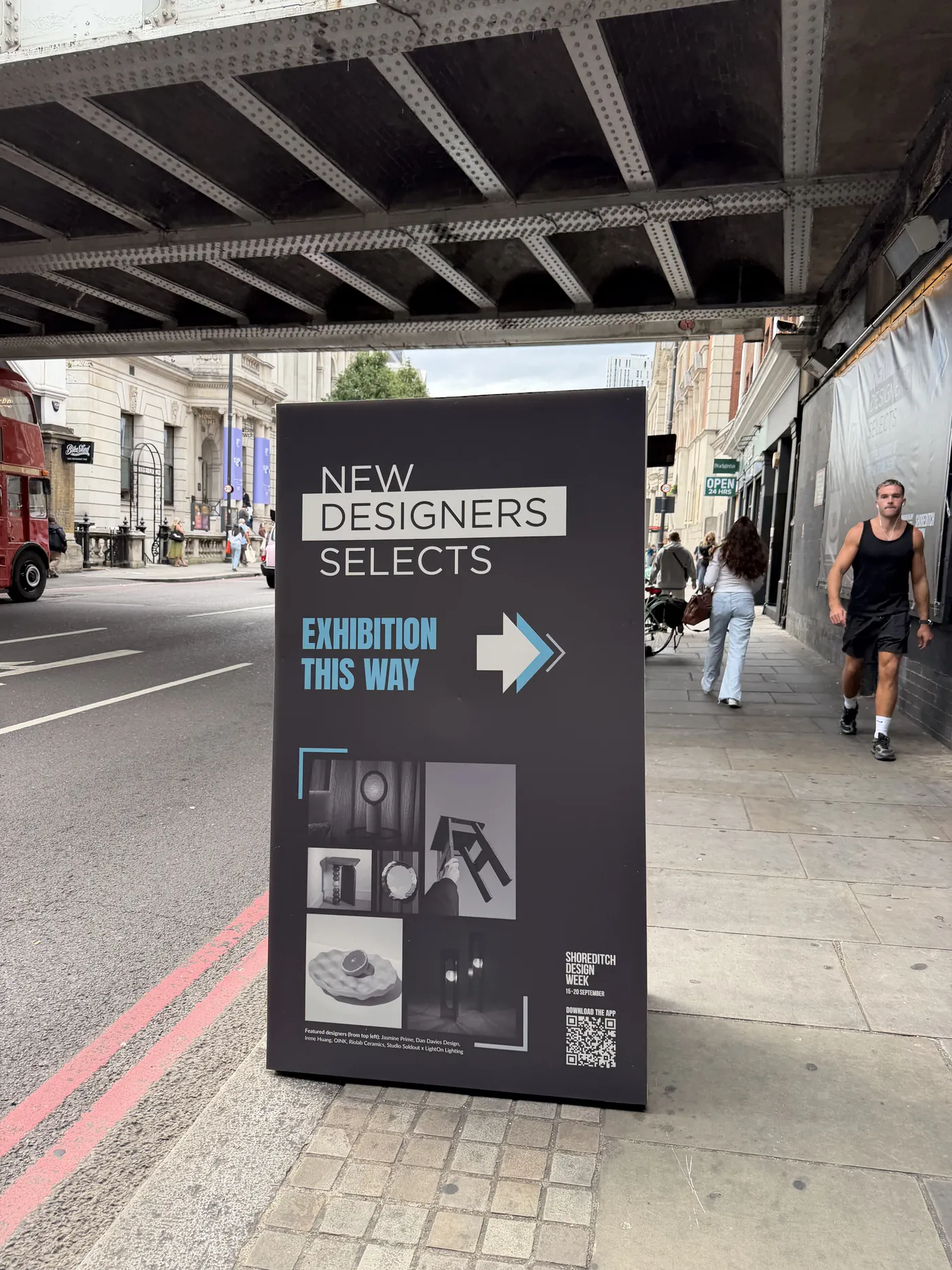 The New Designers Selects street sign pointing toward the exhibition