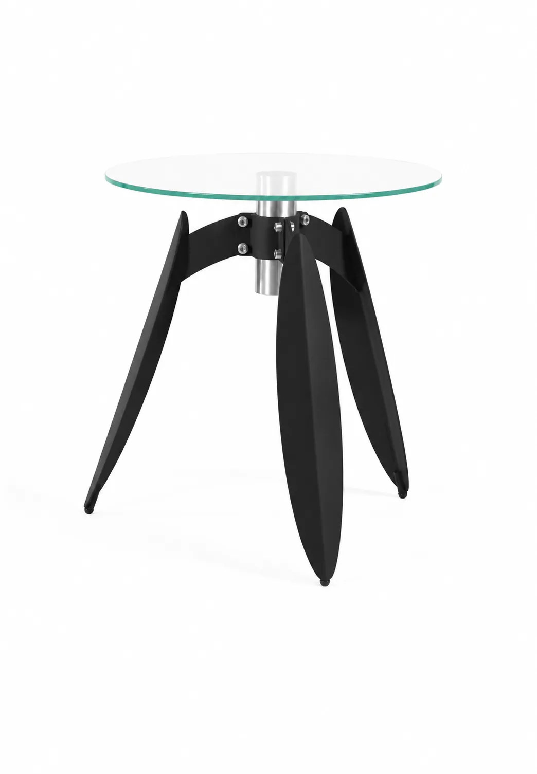 Dot table with a glass top on black legs